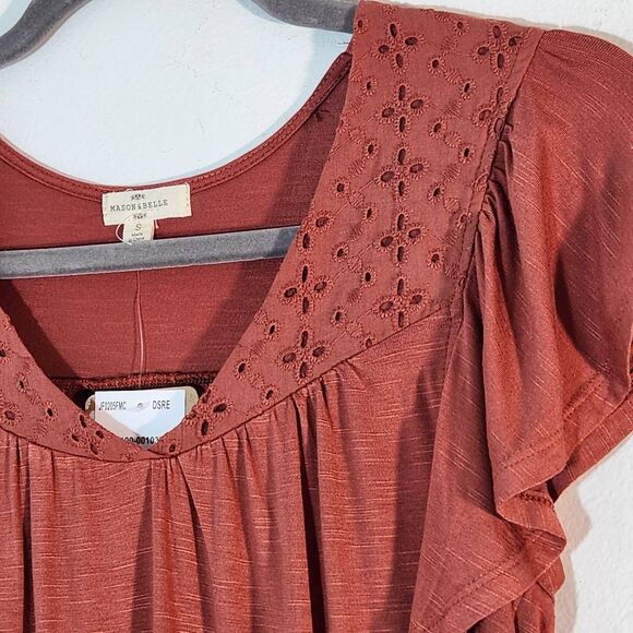 Mason & Belle Burnt Sienna Eyelet Lace Cottagecore Top NWT Size Small - Picture 4 of 10